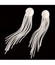 Simple Long Tassel Fashion Design Round Ear Studs - Silver