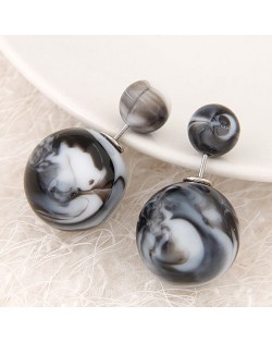 Candy Color Marble Grain Big and Small Balls Design Fashion Ear Studs - Black