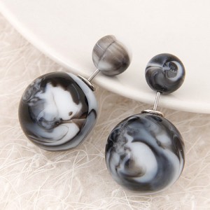 Candy Color Marble Grain Big and Small Balls Design Fashion Ear Studs - Black