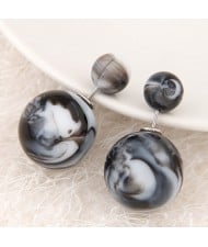 Candy Color Marble Grain Big and Small Balls Design Fashion Ear Studs - Black