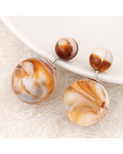 Candy Color Marble Grain Big and Small Balls Design Fashion Ear Studs - Brown