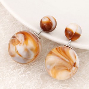 Candy Color Marble Grain Big and Small Balls Design Fashion Ear Studs - Brown