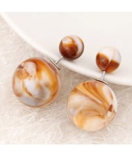 Candy Color Marble Grain Big and Small Balls Design Fashion Ear Studs - Brown