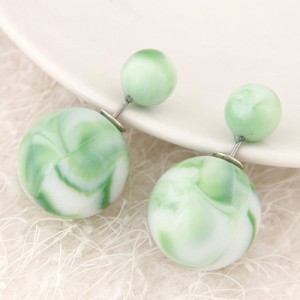 Candy Color Marble Grain Big and Small Balls Design Fashion Ear Studs - Green