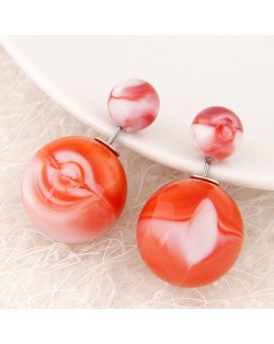 Candy Color Marble Grain Big and Small Balls Design Fashion Ear Studs - Red