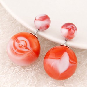 Candy Color Marble Grain Big and Small Balls Design Fashion Ear Studs - Red