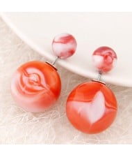 Candy Color Marble Grain Big and Small Balls Design Fashion Ear Studs - Red