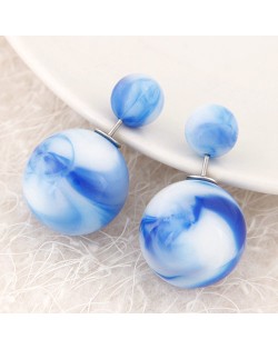 Candy Color Marble Grain Big and Small Balls Design Fashion Ear Studs - Blue