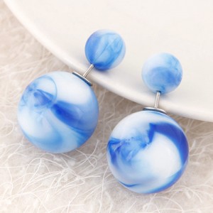 Candy Color Marble Grain Big and Small Balls Design Fashion Ear Studs - Blue