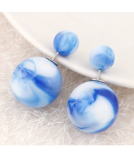Candy Color Marble Grain Big and Small Balls Design Fashion Ear Studs - Blue