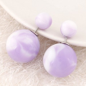 Candy Color Marble Grain Big and Small Balls Design Fashion Ear Studs - Violet