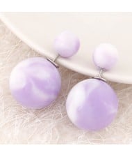 Candy Color Marble Grain Big and Small Balls Design Fashion Ear Studs - Violet
