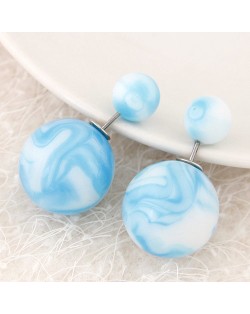 Candy Color Marble Grain Big and Small Balls Design Fashion Ear Studs - Sky Blue