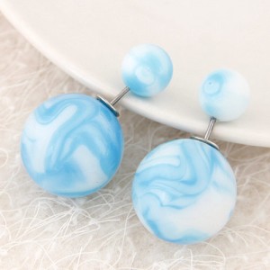 Candy Color Marble Grain Big and Small Balls Design Fashion Ear Studs - Sky Blue