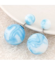 Candy Color Marble Grain Big and Small Balls Design Fashion Ear Studs - Sky Blue
