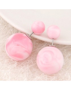 Candy Color Marble Grain Big and Small Balls Design Fashion Ear Studs - Pink