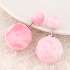 Candy Color Marble Grain Big and Small Balls Design Fashion Ear Studs - Pink