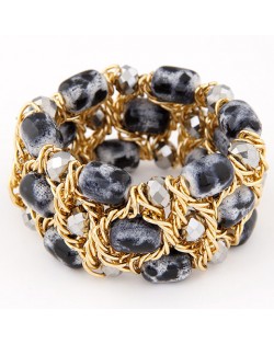 Stone Texture Beads with Golden Alloy Wire Weaving Style Fashion Bracelet - Gray