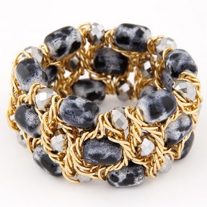 Stone Texture Beads with Golden Alloy Wire Weaving Style Fashion Bracelet - Gray