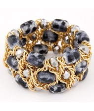 Stone Texture Beads with Golden Alloy Wire Weaving Style Fashion Bracelet - Gray