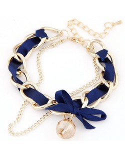 Sweet Crystal Ball Pendant Bowknot Cloth and Alloy Mix Design Bracelet - Royal Blue