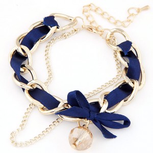 Sweet Crystal Ball Pendant Bowknot Cloth and Alloy Mix Design Bracelet - Royal Blue