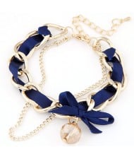 Sweet Crystal Ball Pendant Bowknot Cloth and Alloy Mix Design Bracelet - Royal Blue