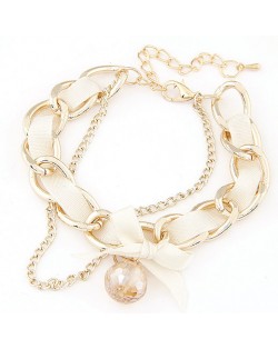 Sweet Crystal Ball Pendant Bowknot Cloth and Alloy Mix Design Bracelet - White