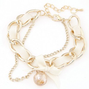 Sweet Crystal Ball Pendant Bowknot Cloth and Alloy Mix Design Bracelet - White