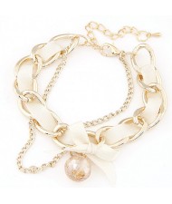 Sweet Crystal Ball Pendant Bowknot Cloth and Alloy Mix Design Bracelet - White