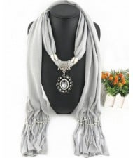 Oval Turquoise Pendant Fashion Scarf Necklace - Gray