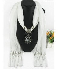 Oval Turquoise Pendant Fashion Scarf Necklace - White