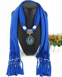Oval Turquoise Pendant Fashion Scarf Necklace - Blue