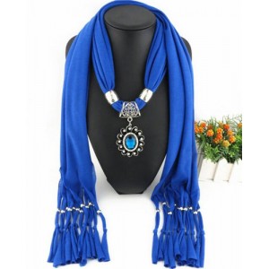 Oval Turquoise Pendant Fashion Scarf Necklace - Royal Blue