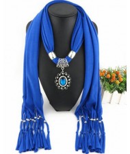 Oval Turquoise Pendant Fashion Scarf Necklace - Blue