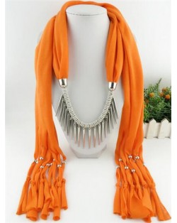 Punk Fashion Long Rivets Tassels Scarf Necklace - Red