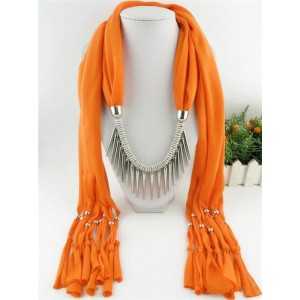 Punk Fashion Long Rivets Tassels Scarf Necklace - Orange