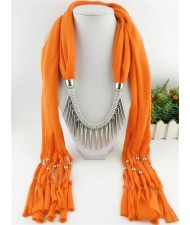 Punk Fashion Long Rivets Tassels Scarf Necklace - Red