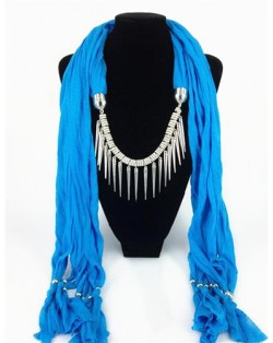 Punk Fashion Long Rivets Tassels Scarf Necklace - Blue