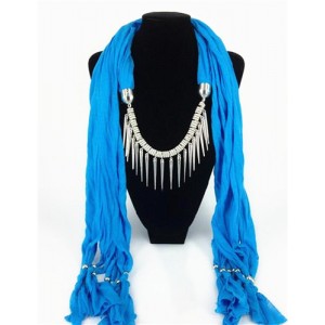 Punk Fashion Long Rivets Tassels Scarf Necklace - Blue