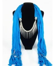 Punk Fashion Long Rivets Tassels Scarf Necklace - Blue