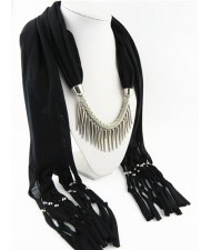 Punk Fashion Long Rivets Tassels Scarf Necklace - Black