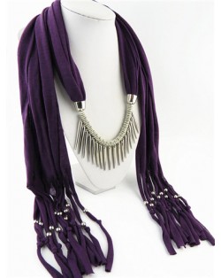 Punk Fashion Long Rivets Tassels Scarf Necklace - Purple