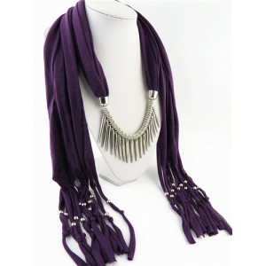 Punk Fashion Long Rivets Tassels Scarf Necklace - Purple