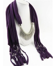 Punk Fashion Long Rivets Tassels Scarf Necklace - Purple
