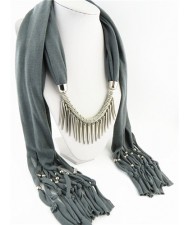 Punk Fashion Long Rivets Tassels Scarf Necklace - Gray