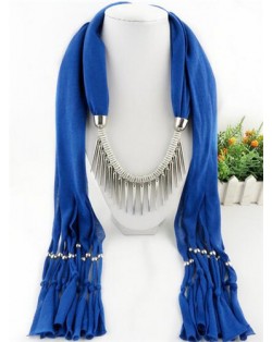 Punk Fashion Long Rivets Tassels Scarf Necklace - Light Khaki