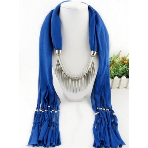 Punk Fashion Long Rivets Tassels Scarf Necklace - Royal Blue