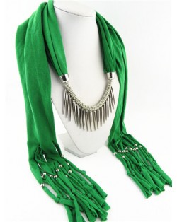 Punk Fashion Long Rivets Tassels Scarf Necklace - Green