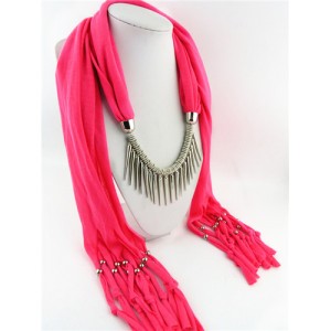 Punk Fashion Long Rivets Tassels Scarf Necklace - Rose